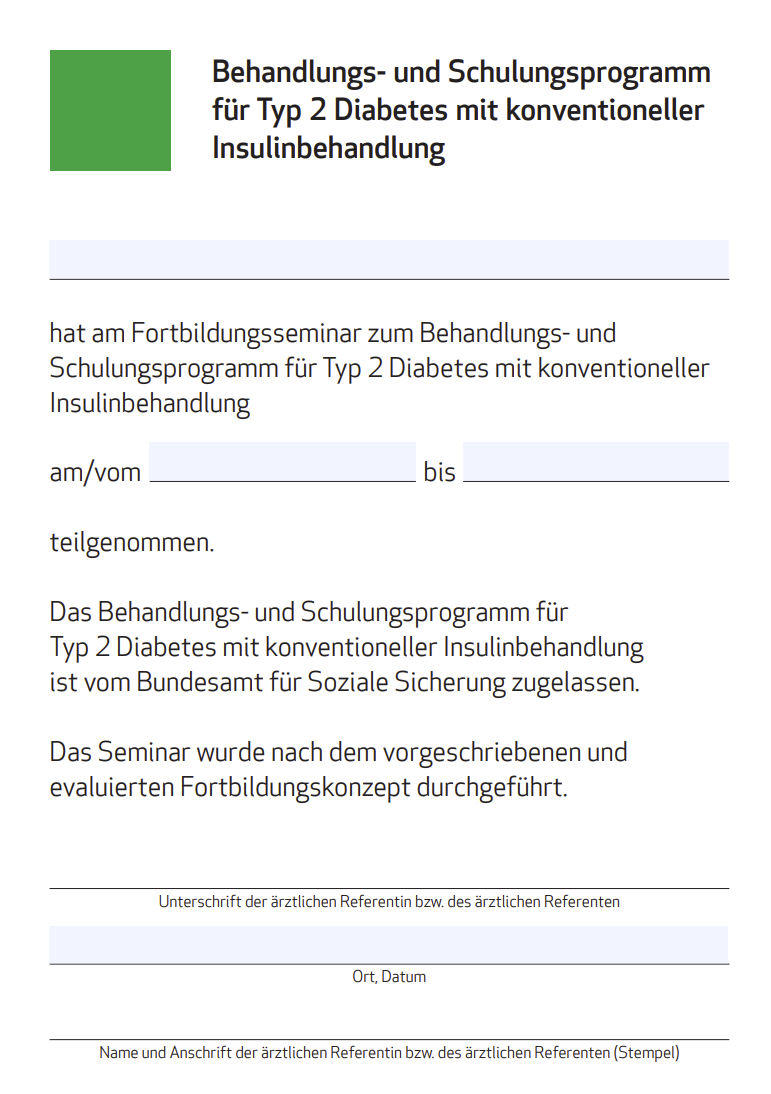 Zertifikat-Vordruck – Konventionelle Insulintherapie